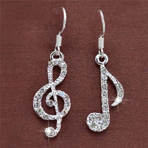 Creative Crystal Music Note Ear Stud For Women Girl Trendy Geometric Music Asymmetrical Earrings Jewelry Gift