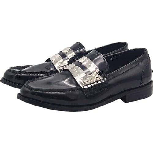 Fashion Metal Loafers Genuine leather Round toe wedding Shoes Oxford Casual shoes handmade Slip on men shoes