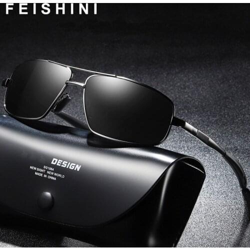 FEISHINI Brand New Mens Sunglasses Polarized Rectangle Vintage Yellow Glasses Eyewear Accessories Men Oculos De Sol Masculino