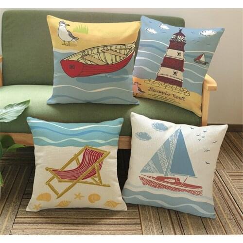 Cushion Cover Ocean Beach Series Lighthouse Boat Pillow Case for Sofa Car Home Decorative Throw Pillow Cover Wholesale
