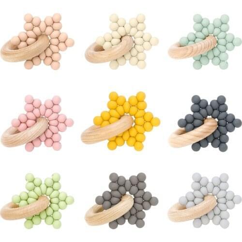 BPA Free Pentacle Silicone Baby Teething Toys Wood Ring Personalized Teether Protect Oral Health Gadget For Toddlers Kids Stuff