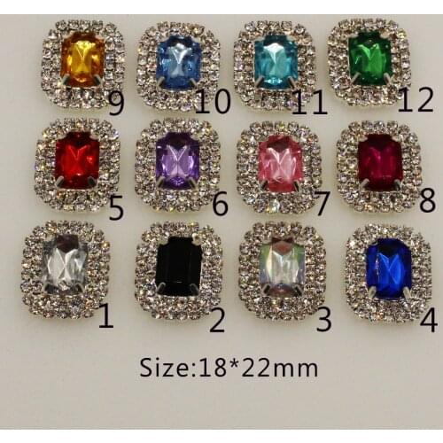 New 10Pc 18*22MM Rectangle Double row rhinestone button Brass metal Wedding Invitations Decorate hair flower center scrapbooking