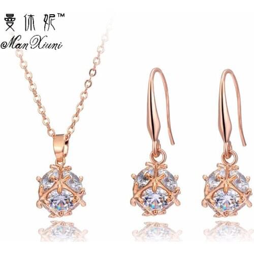 Manxiuni New Arrival jewelry Wedding Earrings Sets brinco Zircon Engagement Earring + Pendant Necklace Set Valentine Gift