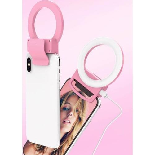 Portable Selfie Ring Light with Rechargeable Battery and Dimmer Clip-on Mini LED Beauty Light for Phone Laptop Computer Tablet