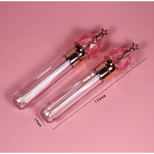 5ml Transparent Stick Lipgloss Empty Tube Cosmetic Lip Gloss Packaging Container with Girly Pink Magic Wand Cap