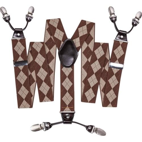 Barry.Wang Adjustable Fashion Suspenders Black leather 6 Clips Braces Vintage Casual Trousers Strap Father Husbands Gift