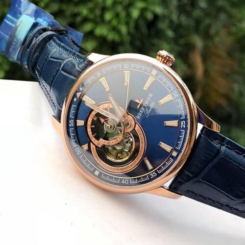 Reef Tiger/RT Men Dress Watch Blue Sapphire Glass Tourbillon Tourbillon Watches Top Brand Luxury Automatic Mechanical Watch