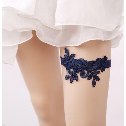 Wedding Garter Blue Embroidery Flower Lace Sexy Garters for Women/Female Bridal Accessories Thigh Ring Prom Garter 5317