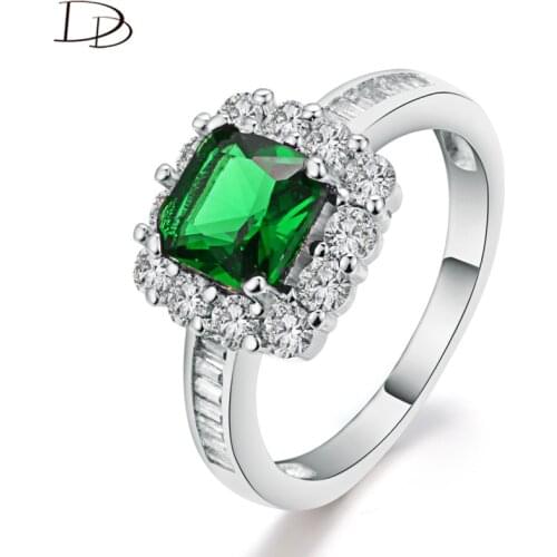 Mysterious Square Green Austrian Crystal Rings For Women -silvery-Jewelry Bright AAA Zircon Bijoux Femme Dd188