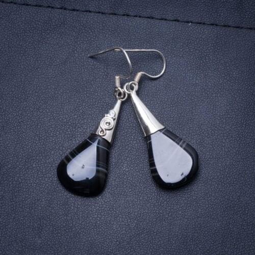 Natural Botswana Agate Handmade Unique 925 Sterling Silver Earrings 2" Y0682