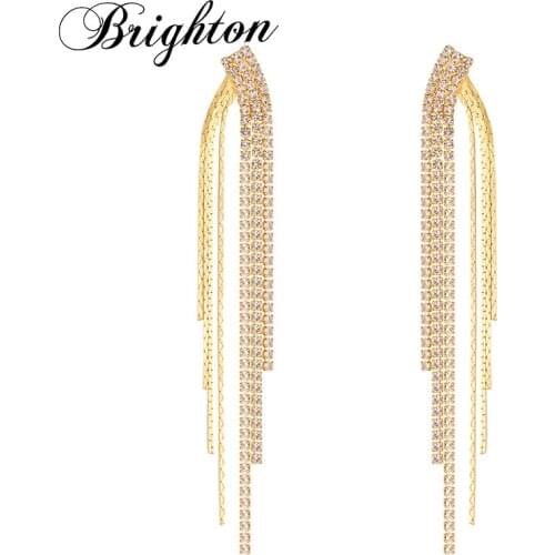 Brighto Long Chain Tassel Drop Earrings For Women Micro Pave Crystal Dangle Earring Alloy Fashion Jewelry Girl Gift Brincos