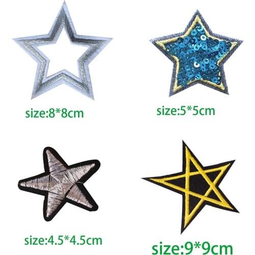 Hollow Stars Sequined Star Glitter Stars icon Embroidered Applique Patches for Clothing DIY Iron on Badge on the Backpack