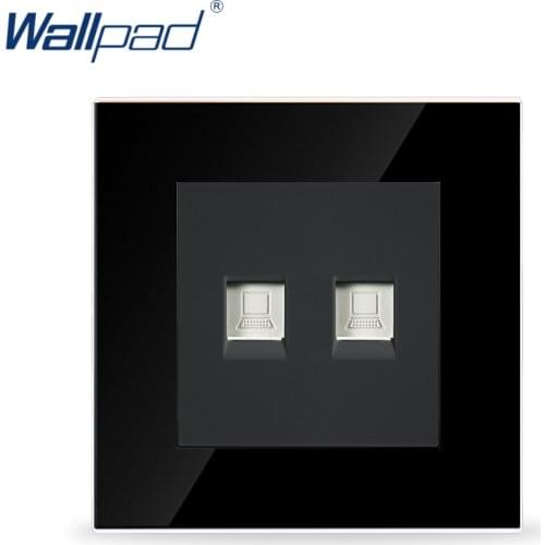Wallpad Double Data Socket Black Crystal Glass Switch 86*86mm Double Computer Internet RJ45 Data Socket Jack, Free Shipping