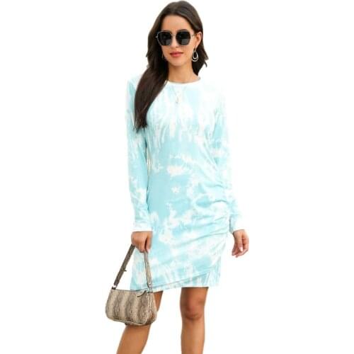 YUPINCIAGA Women Dresses Sweet Style 2020 Autumn New Hot Sale Tie-dye Long Sleeve O-neck Dress Femme Casual A-line Dresses S-XXL