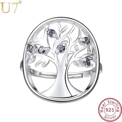 U7 925 Stamped Silver Plated Wisdom Tree Of Life Ring Hollow Rings for Women Sterling Silver Jewelry Wedding Party Gift SC151