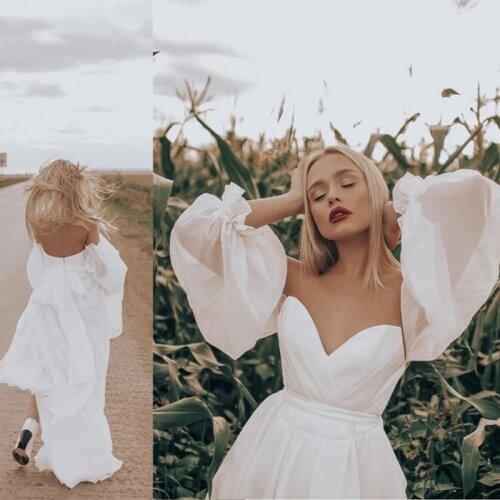 Sexy Wedding Dresses Chiffon Sweetheart Full Sleeve Zipper A-Line Bridal Gowns Novia Do 2021 New