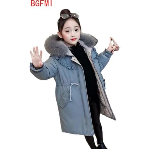 Girls Winter Clothing Coat 2021 New Cotton Parka Jacket Long Thick Cotton Clothes Teenager Girl Winter Clothes Fake Fur Collar