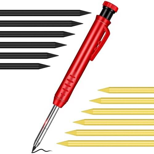 1 Solid Color Woodworking Pencils with Sharpener 12 Lead Mechanical Pencils, Suitable for Wood Floor Marking,Carpenter