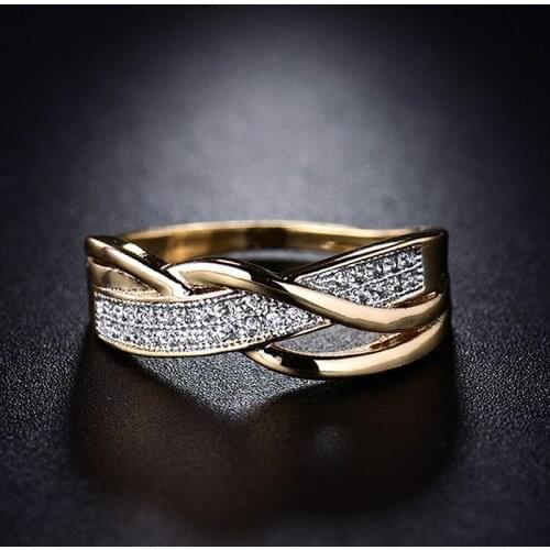 High Quality Engagement Valentine Present Size 6 7 8 9 10 Hot Sale 1PC Cross Exquesite Wedding Rings Golden Crystal