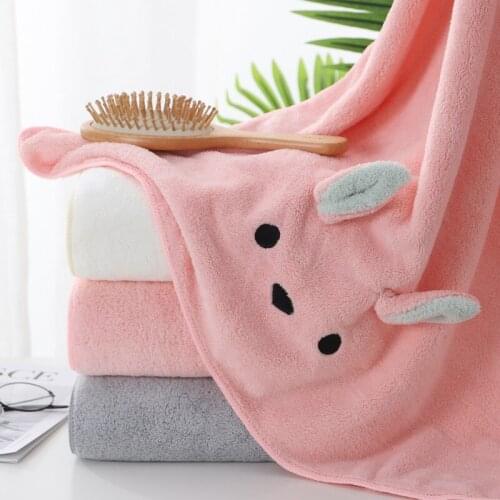 2020 new cartoon embroidered towel 350g thick high-density coral fleece bath towel super soft water absorption and no hair loss