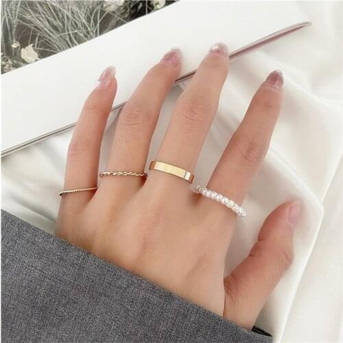 4 Piece Qingdao Ornament Korean Style Personalized Simple Round Ring Set Ins Temperament and Beautiful Internet Hot Fashionable