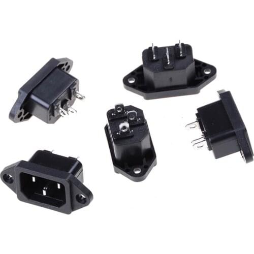 5Pcs/lot AC 250V 10A Black Sockets Connectors IEC 320 C14 Male Plug Panel Power Inlet Power Socket Connectors