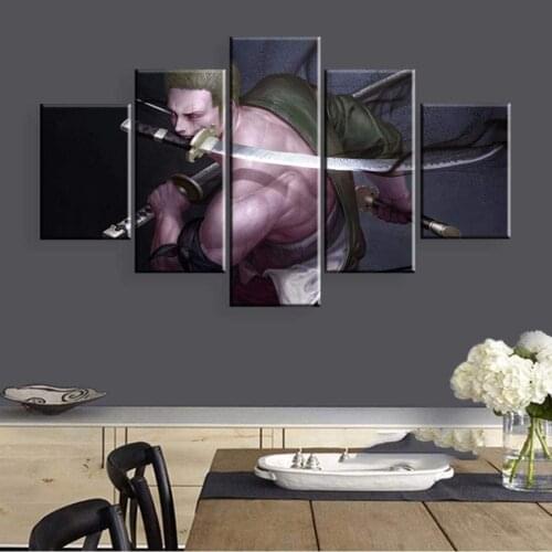 5 Piece Wall Art Canvas Anime Pirate King Warrior Figure Posters Pictures Home Modern Living Decor Bedroom Decoration Paintings