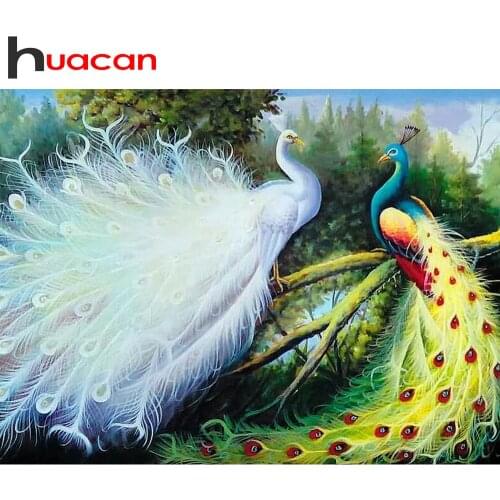 Huacan Diamond Painting Animals Cross Stitch Kits Diamond Embroidery Peacock Pictures Of Rhinestones Diamond Mosaic Needlework