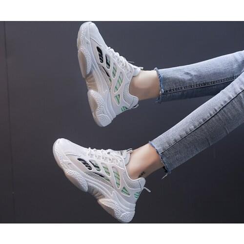 Shock Absorption Sneakers Size 39-44 White Mesh Breathable Daddy Shoes Casual Running Shoes Mens Outdoor Sports Platform