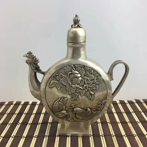 Antique QingDynasty silver pot / jug 2, hand-carved crafts,Collection&Adornment,Free shipping