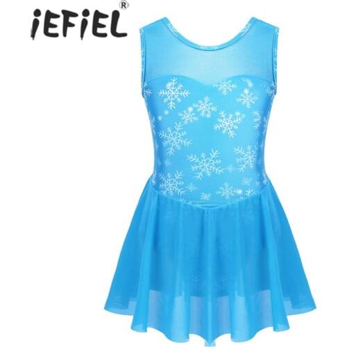 Kids Ballerina Dancewear Tutu Costumes Mesh Splice Snowflake Ballet Dance Stage Performance Dresses Gymnastics Leotard for Girls