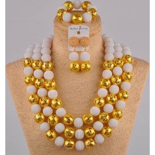White african necklace 24 inches long simulated pearl nigerian beads jewelry set FZZ25