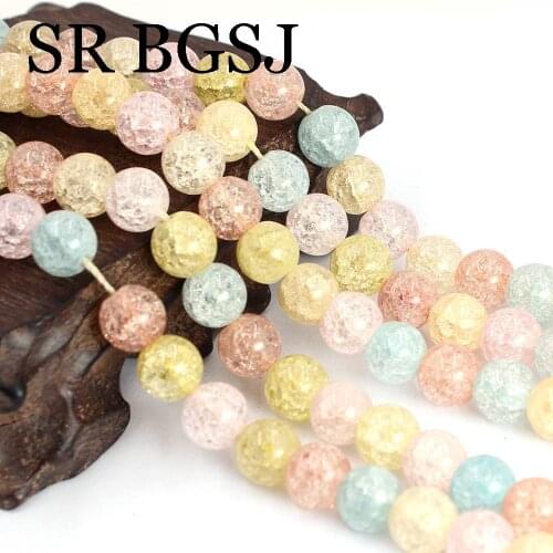 Free Shipping 6 8 10mm Multicolor Round Crackle Quartz Jewelry Findings DIY Loose Spacer Beads 15"