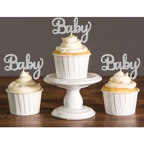 Glitter Script Baby Shower Cupcake Toppers Picks,Pregnancy Announcement Gender Reveal Birthday Party Cake Decorations Accessory