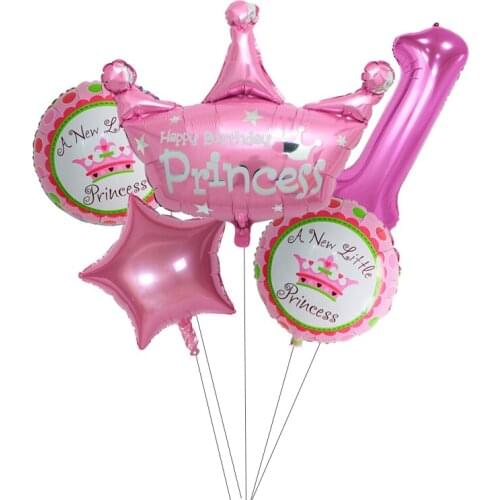 1set Large Blue Pink Princess Crown Foil Balloon 40inch Number 1st Birthday Party Decoration Kids Globos Baby Shower Supplies