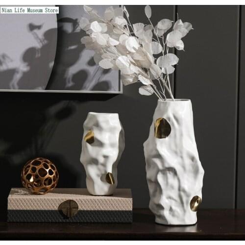 Home Flower Vase Geometry Folds Modern Simulation Flower Pot Ceramic Ornaments Luxury Living Room Interior Decoration Accessorie