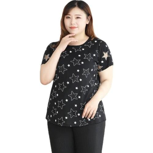 Short Sleeve Casual Shirts Female Star Print Summer Blouses for Women 4XL To 10XL Plus Size Blusas Mujer De Moda T61026