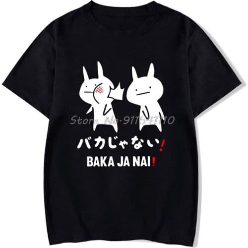 Baka Rabbit T-shirt Summer Women Black TShirt Harajuku Streetwear Mens Clothe Anime Cotton Shirt Japanese Friend Couple T Shirt