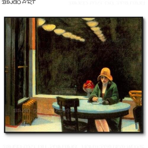 Skilled Artist Reproduce Edward Hopper Artwork Automat Oil Painting on Canvas Hopper Painting Beauty Lady Sitting Oil Painting