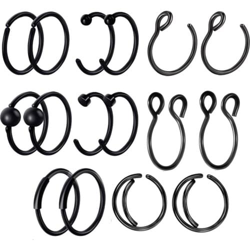 TIANCIFBYJS 3-16pcs 20g Steel Hinged Clicker Circle Ring Piercing Nose Hoop Lip Ear Cartilage Fake Nose Clip Tragus Kit body
