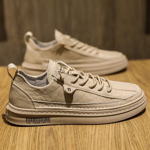 Mens PU Leather Casual Shoes Spring Mens Vulcanized Shoes Wild Men Skateboard Shoes Waterproof Non-slip Breathable Board Shoes