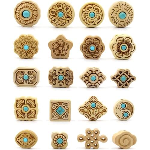 Round Knot Flower Cloud Natural Wooden Beads Small Bead Charms for Bracelet Jewelry Making