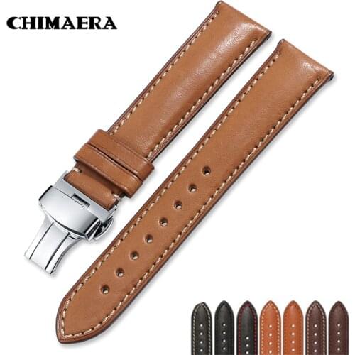 France Calf Leather 16mm 18mm 19mm 20mm 22mm 24mm Leather Strap Men Women Bracelet Butterfly Deployment Buckle Watch Band