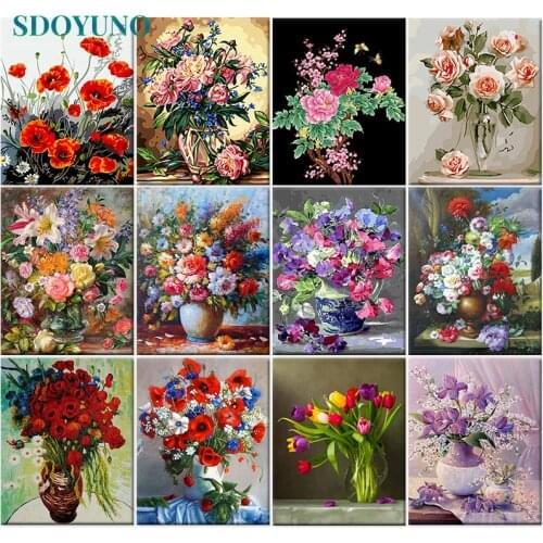 SDOYUNO 60x75cm Painting By Numbers DIY Flowers Pictures By Numbers On Canvas Frame Digital Hand Painting Draw Number Gift