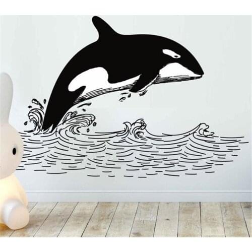 Orca Wall Sticker Whale Waves Drawing Wall Decal Decor for Home Removable Vinyl Sticker Black and White Wall Art Decals HY1349
