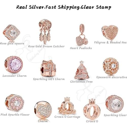 Real 925 Sterling Silver Beads Rose Gold Dream Catcher Charms Fits Original Bracelets Necklaces Bangles Jewelry Decoration