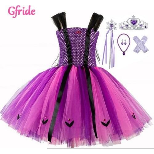 New Elza Costume For Kids Witch Tutu Dress With Accessories Children Dress Up Theme Party Dress Kids Clothes