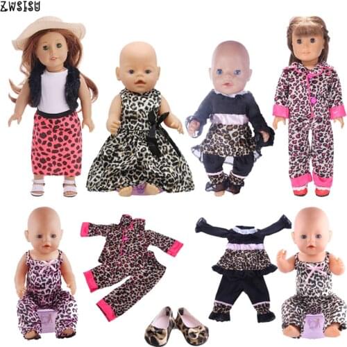 Doll Clothes Leopard Series Dating Dress Skirt Suit Shoes For 18 Inch American Doll&43 Cm Born Doll For Generation Baby Girl`s