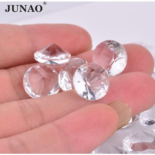 JUNAO 6 8 10 12 16 18 20 25mm Clear Transparent Glass Diamond Rhinestone Applique Round Point Back Beads Crystal Strass Crafts