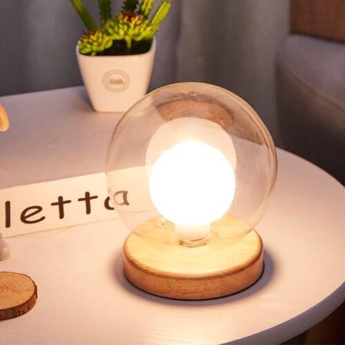Transparent Glass Ball Small Table Lamp LED Bedroom Bedside Lamp Home Decor Night Light Simple Atmosphere Light Korean Wind